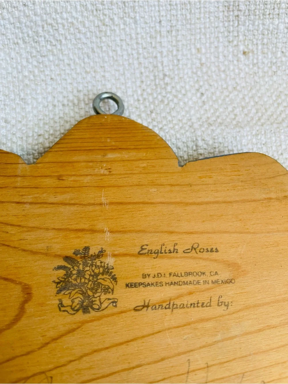Vintage Handpainted Folk Floral 'Bless Our Home' Solid Wood Wall Plaque 16 x 8